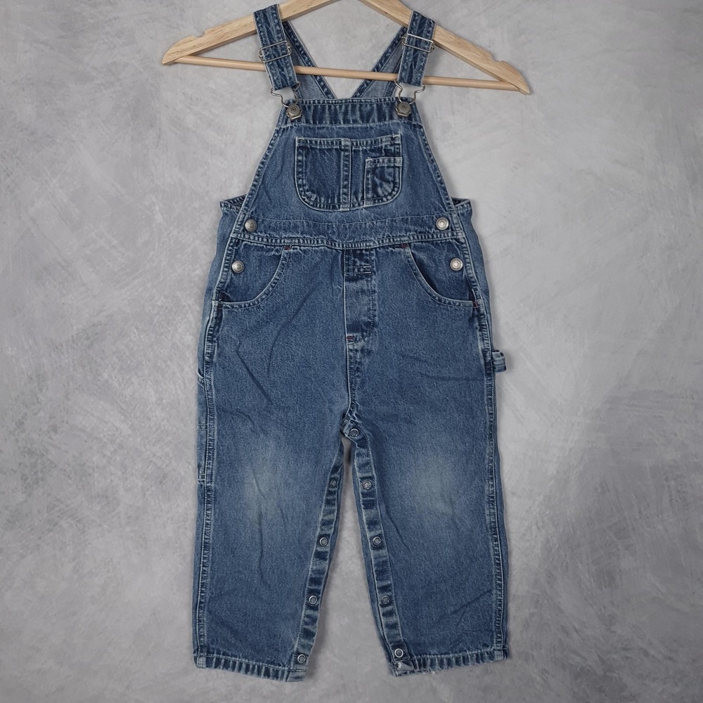 Vintage Baby Gap Bib Overalls Kids 3T Blue Denim Snap Leg Carpenter Y2K 2000